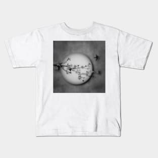 Cherry Blossom Moon In Black and White Kids T-Shirt